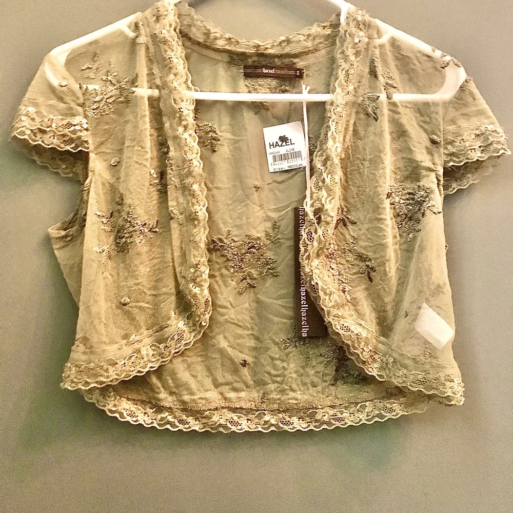NWOT short beaded sequins olive jacket